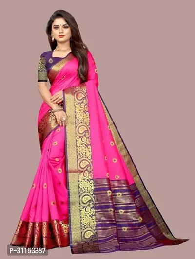 Stylish Georgette Pink Woven Design Saree with Blouse Piece For Women