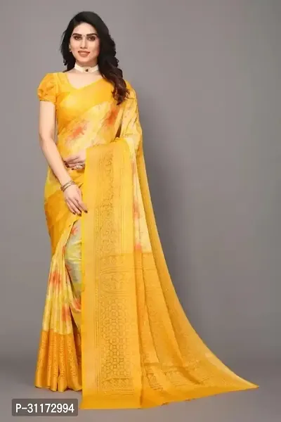 Stylish Art Silk Yellow Printed Saree with Blouse Piece For Women-thumb0