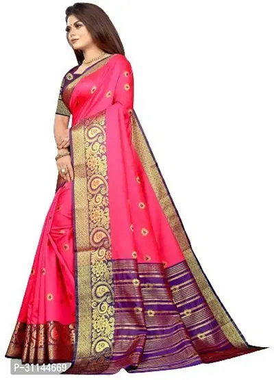 Stylish Chiffon Pink Jacquard Saree with Blouse Piece For Women-thumb3