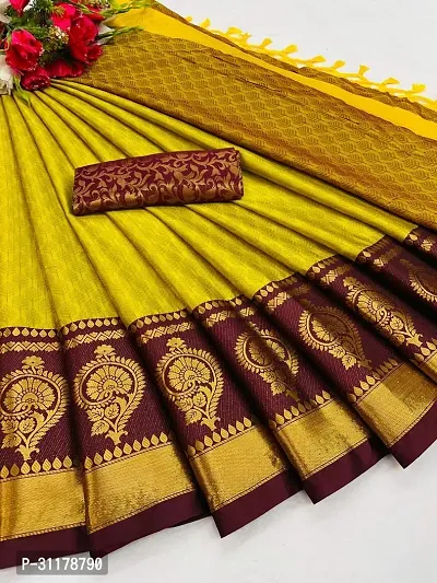 Stylish Yellow Art Silk Woven Design Saree With Blouse Piece For Women