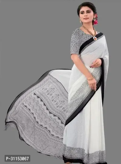 Stylish White Georgette Saree with Blouse piece For Women