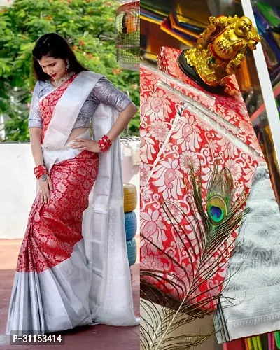 Stylish Art Silk Multicoloured Woven Design Saree with Blouse Piece For Women-thumb0