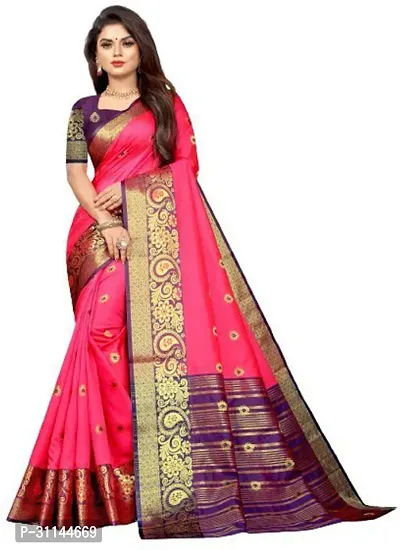 Stylish Chiffon Pink Jacquard Saree with Blouse Piece For Women-thumb0