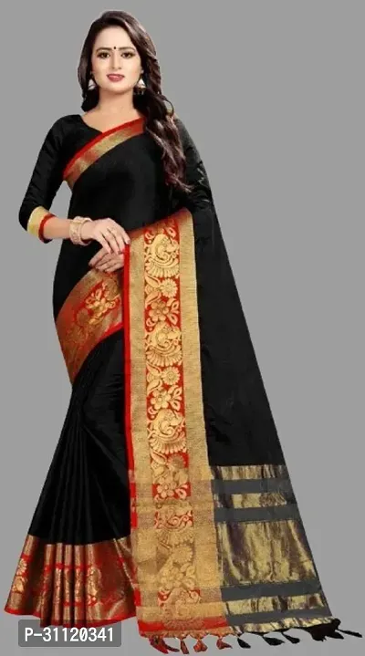 Fancy Cotton Blend Saree With Blouse Piece For Women-thumb0