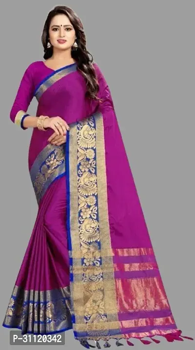 Fancy Cotton Blend Saree With Blouse Piece For Women-thumb0