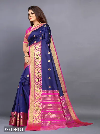 Stylish Art Silk Navy Blue Jacquard Saree with Blouse Piece For Women-thumb3