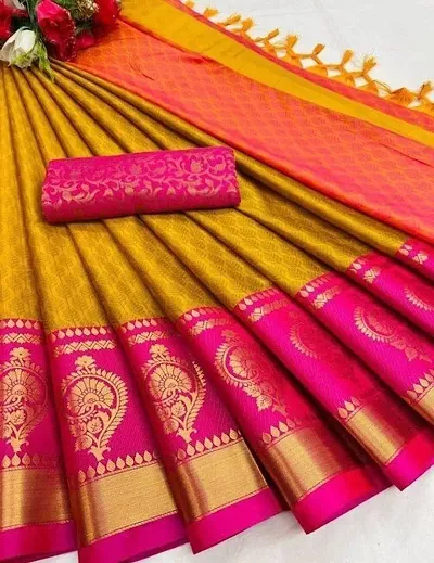 Beautiful Cotton Silk Jacquard Work Saree With Unstitched Blouse Piece