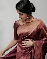 Stylish Art Silk Maroon Woven Design Saree with Blouse Piece For Women-thumb1