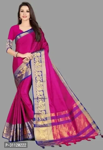 Fancy Cotton Blend Saree With Blouse Piece For Women-thumb0