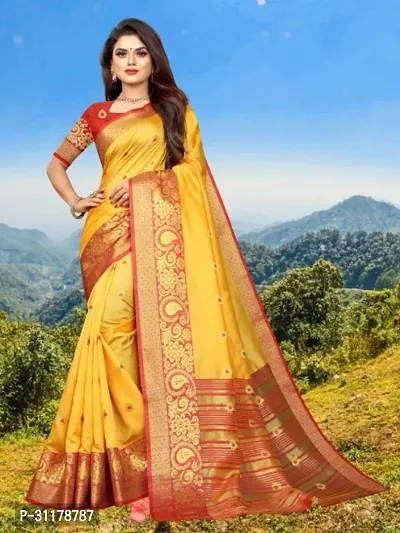 Stylish Yellow Art Silk Printed Saree With Blouse Piece For Women-thumb0