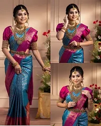 Stylish Art Silk Blue Woven Design Saree with Blouse Piece For Women-thumb1