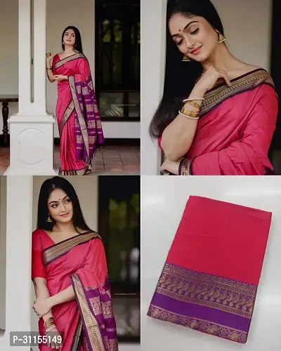 Stylish Pink Art Silk Saree with Blouse piece For Women-thumb0