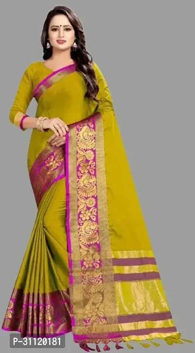 Fancy Cotton Blend Saree With Blouse Piece For Women-thumb0