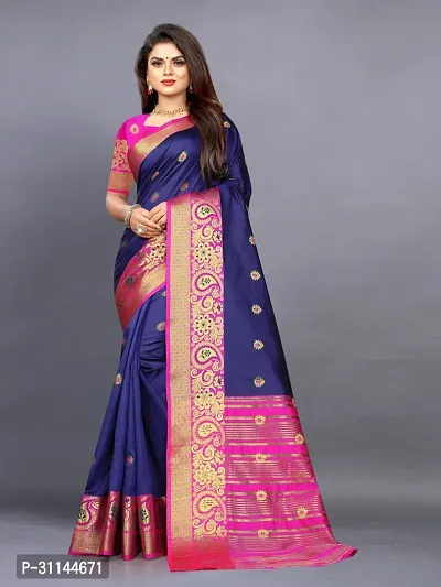 Stylish Art Silk Navy Blue Jacquard Saree with Blouse Piece For Women