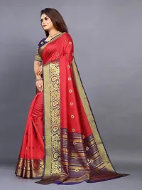 Stylish Cotton Silk Red Jacquard Saree with Blouse Piece For Women-thumb2