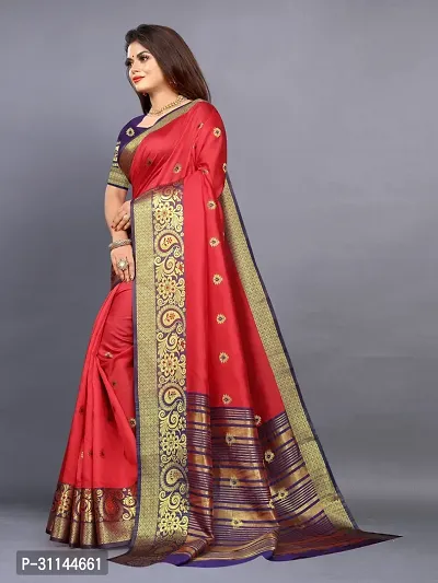 Stylish Cotton Silk Red Jacquard Saree with Blouse Piece For Women-thumb3