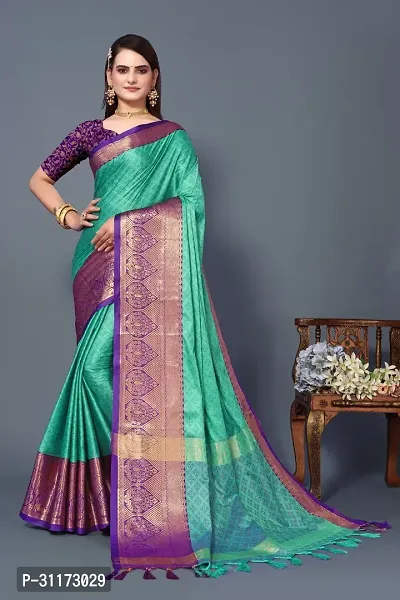 Stylish Art Silk Green Woven Design Saree with Blouse Piece For Women