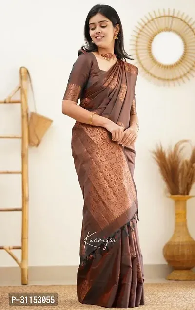 Stylish Brown Art Silk Saree with Blouse piece For Women-thumb0