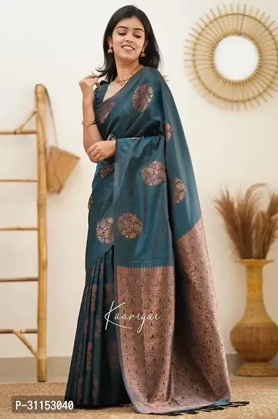 Stylish Sea Green Art Silk Saree with Blouse piece For Women-thumb0