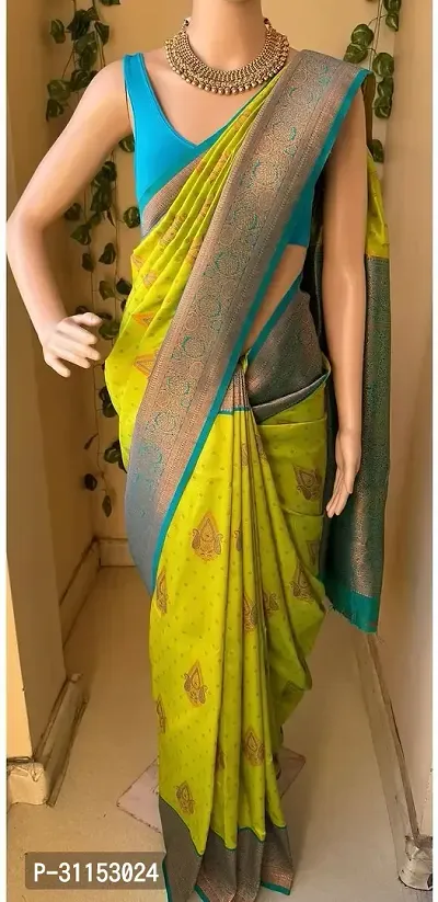 Stylish Green Art Silk Saree with Blouse piece For Women-thumb0