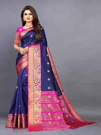 Stylish Georgette Navy Blue Jacquard Saree with Blouse Piece For Women-thumb1