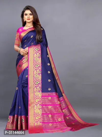 Stylish Georgette Navy Blue Jacquard Saree with Blouse Piece For Women-thumb2