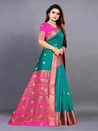 Stylish Cotton Silk Green Jacquard Saree with Blouse Piece For Women-thumb2