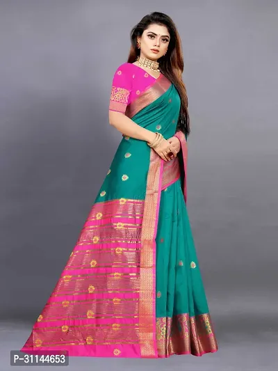 Stylish Cotton Silk Green Jacquard Saree with Blouse Piece For Women-thumb3