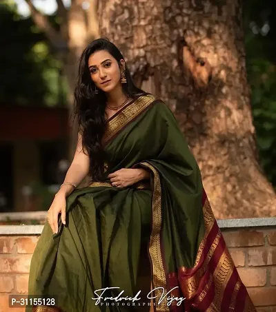 Stylish Green Art Silk Saree with Blouse piece For Women-thumb0