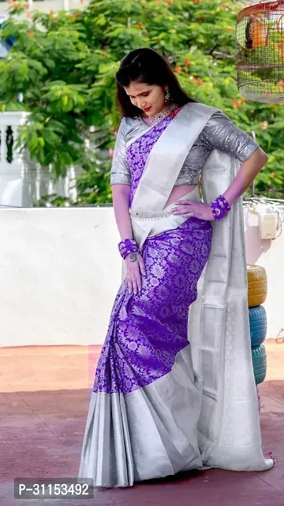 Stylish Art Silk Purple Woven Design Saree with Blouse Piece For Women-thumb0