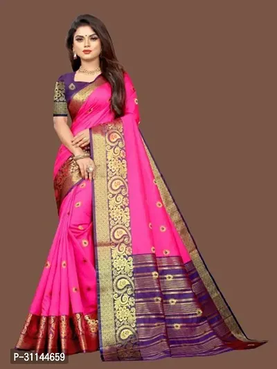 Stylish Georgette Pink Jacquard Saree with Blouse Piece For Women-thumb0