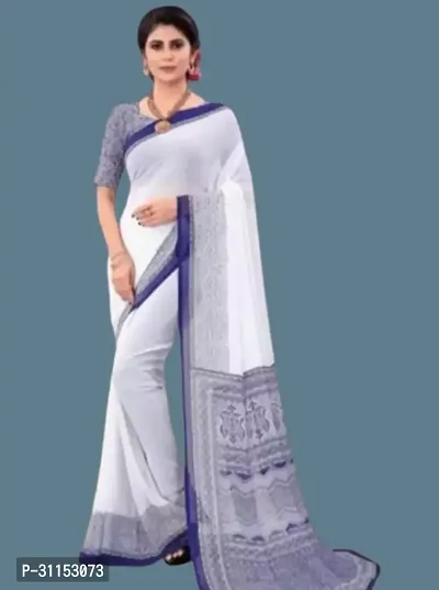 Stylish White Art Silk Saree with Blouse piece For Women-thumb0