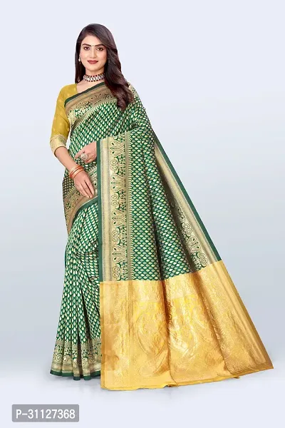 Stylish Art Silk Green Jacquard Saree with Blouse Piece For Women