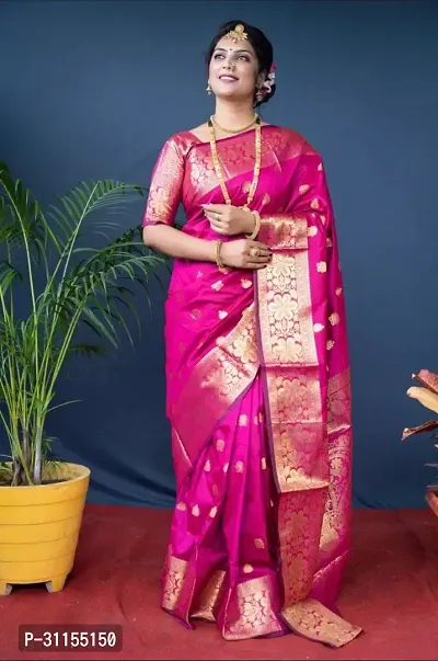 Stylish Pink Art Silk Saree with Blouse piece For Women