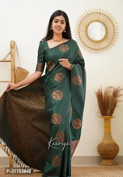 Stylish Green Art Silk Saree with Blouse piece For Women-thumb0