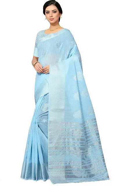 VASTRA Women's Blend Linen Saree with Unstitched Blouse Piece (Design -2)