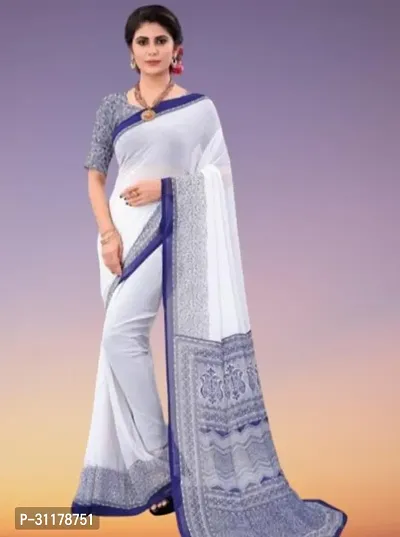 Stylish Blue Art Silk Printed Saree With Blouse Piece For Women