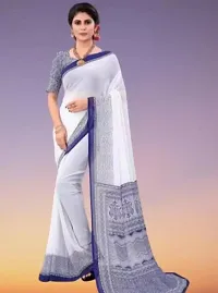 Stylish White Art Silk Saree with Blouse piece For Women-thumb1