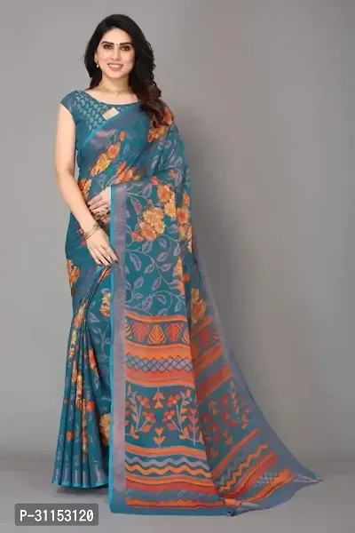 Stylish Teal Brasso Saree with Blouse piece For Women