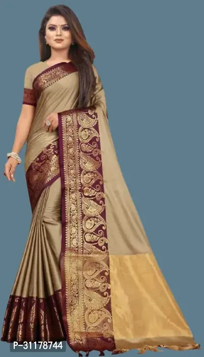 Stylish Cream Art Silk Printed Saree With Blouse Piece For Women-thumb0