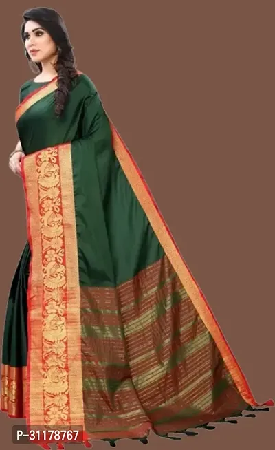 Stylish Green Art Silk Woven Design Saree With Blouse Piece For Women-thumb0