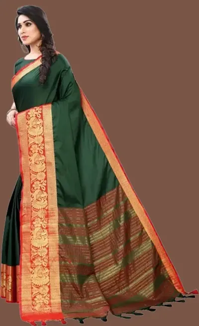 NEW COTTON SILK MULTICOLORED TREDITIONAL DEGINER SAREE WITH BLOUSE PIECE