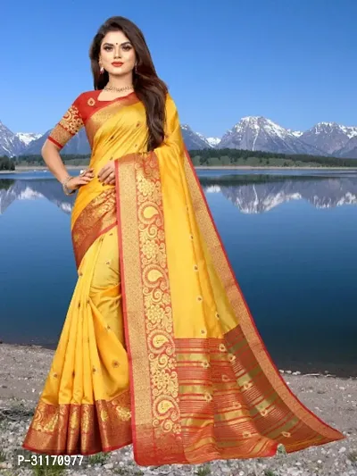 Stylish Art Silk Mustard Woven Design Saree with Blouse Piece For Women-thumb0