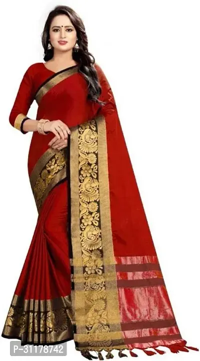 Stylish Red Art Silk Woven Design Saree With Blouse Piece For Women-thumb0