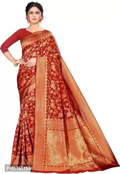 Stylish Red Art Silk Saree with Blouse piece For Women-thumb0