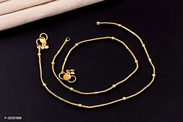 Shimmering Golden Brass Anklet For Women-thumb0