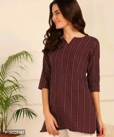 Trendy Maroon Striped Cotton Short Kurti For Women-thumb0