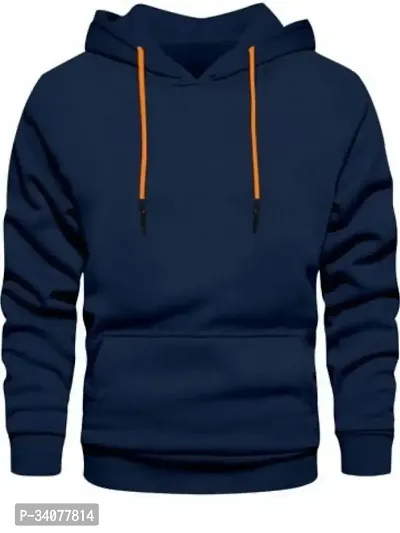 Stylish Navy Blue Cotton Blend Solid Hoodies For Men-thumb0