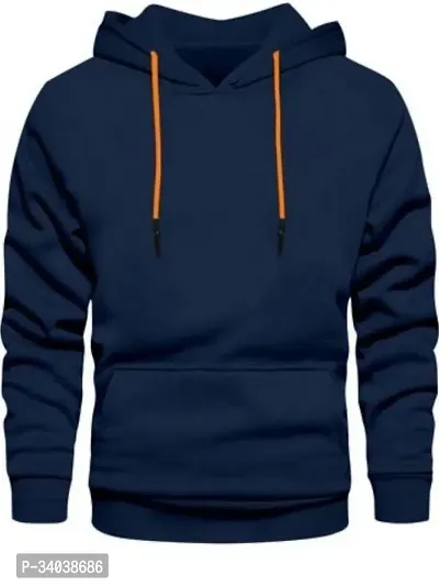 Reliable Navy Blue Cotton Blend Long Sleeves Hooded Sweatshirts For Men-thumb0