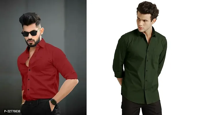 Reliable Polyester Solid Long Sleeves Casual Shirts For Men Pack Of 2-thumb0